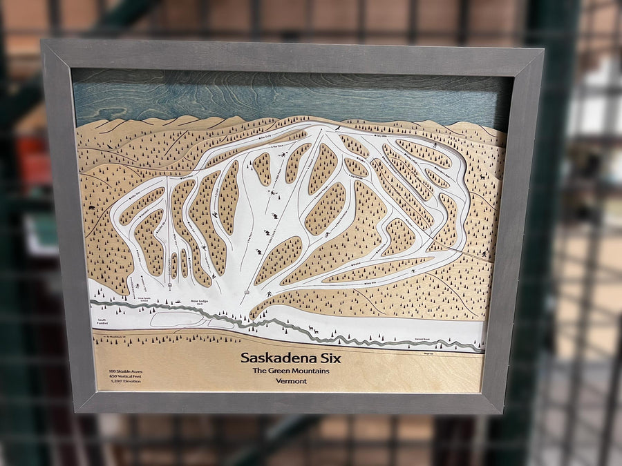 Saskadena Six (formerly Suicide Six) Ski Trail Map | 3D Wood Ski Slope Mountain Art