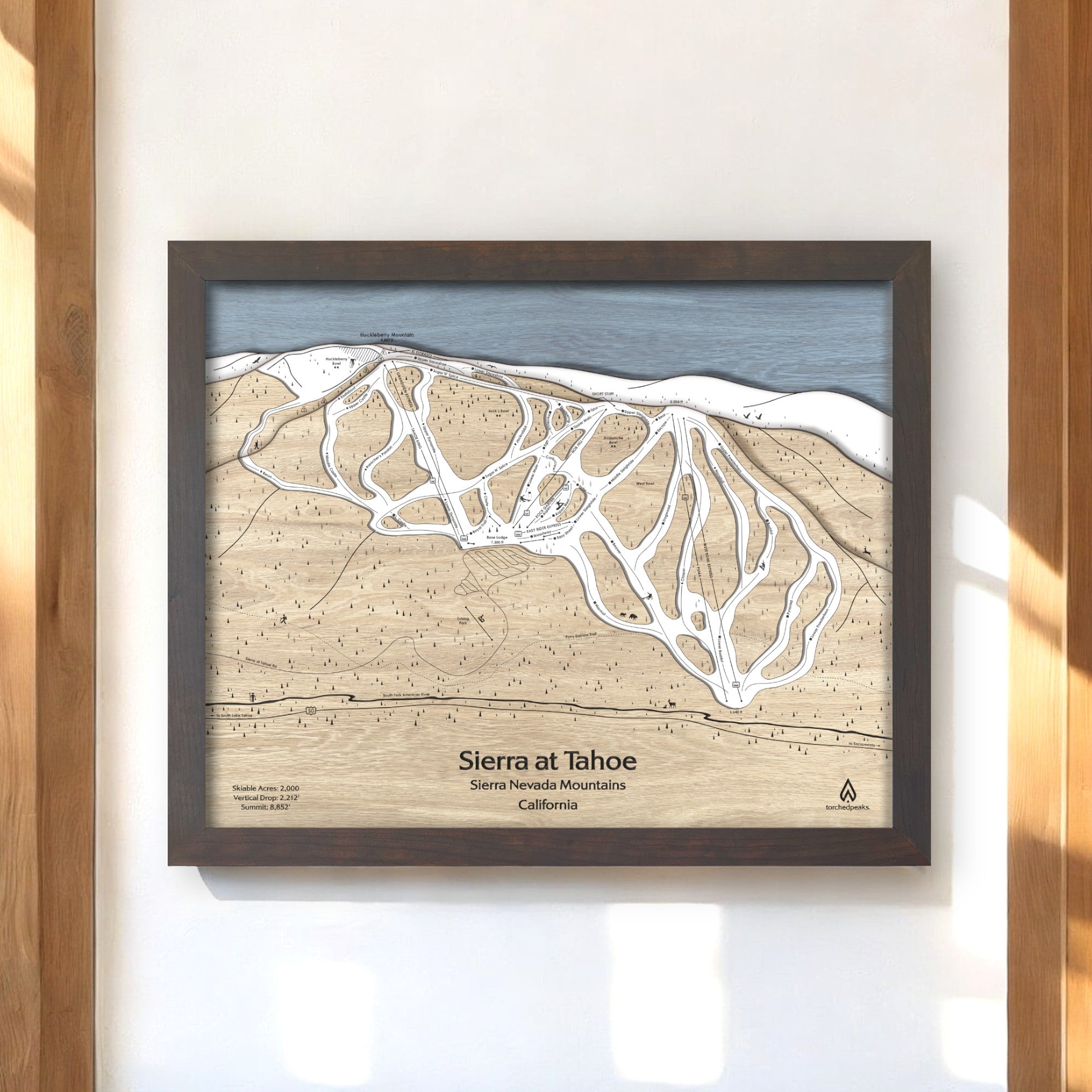Sierra at Tahoe Wood Ski map, Lake Tahoe, California, Gifts for Skiers