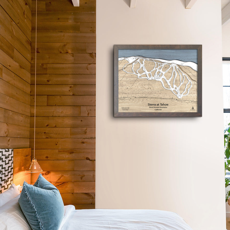 Sierra at Tahoe Wooden Map, California, South Lake Tahoe, Ski Resort Map Art