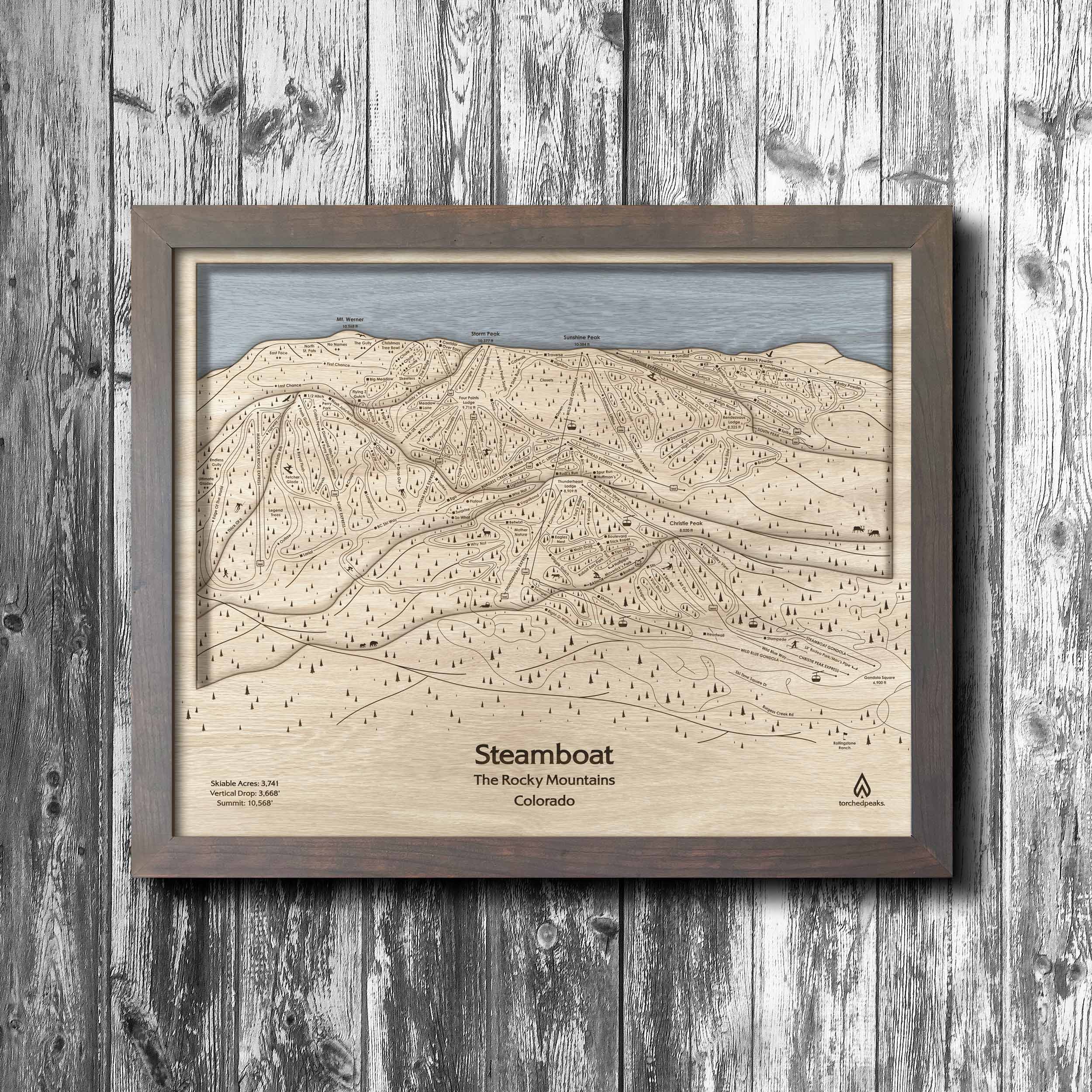 Steamboat Ski Trail Map | 3D Wood Wall Map 