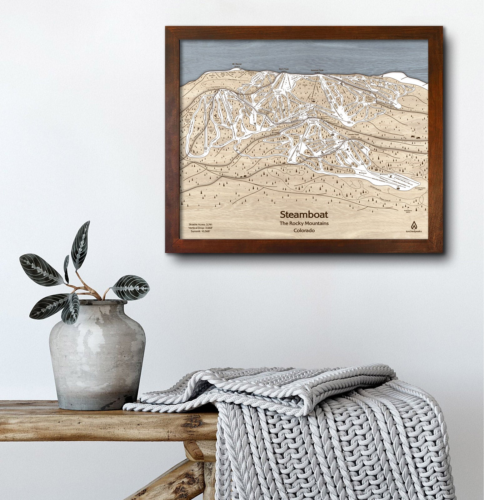 Wooden Steamboat Ski Resort Trail Map, Ski Cabin Decor 