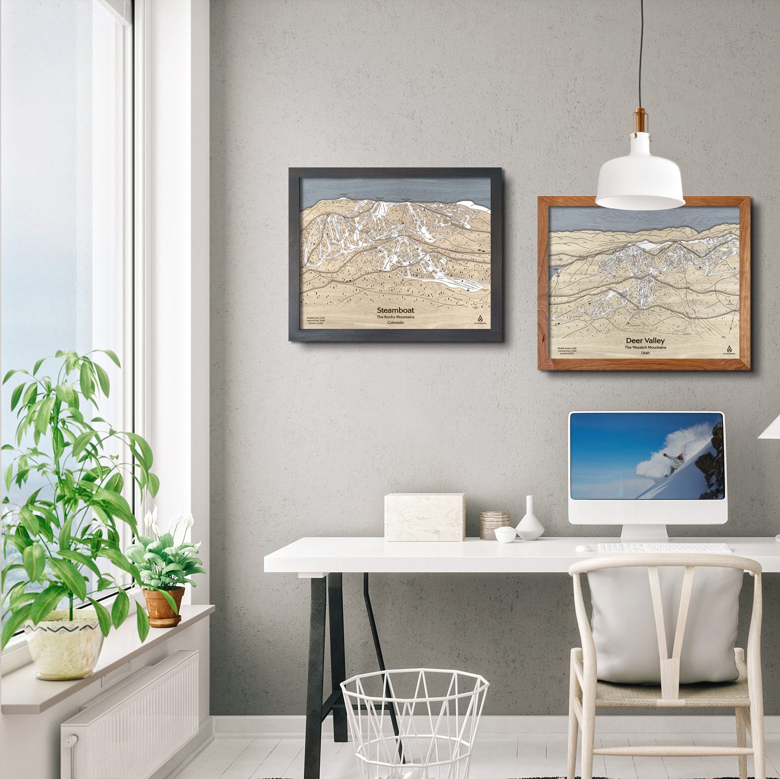 Wooden Steamboat Ski Resort Trail Map,  Office Decor for Skiers