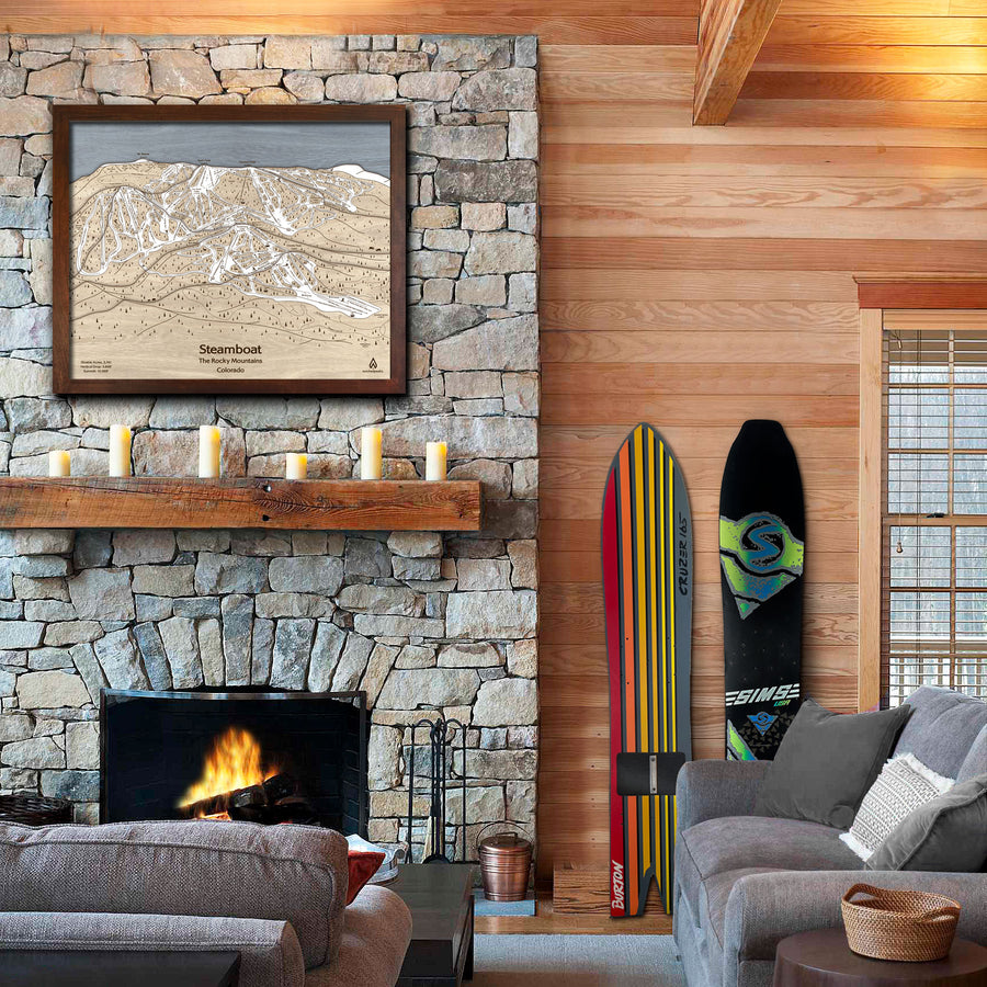 Wooden Steamboat Ski Resort Trail Map,  Framed Wall Art