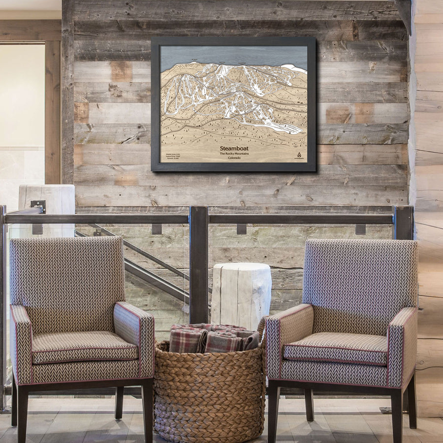 Wooden Steamboat Ski Resort Trail Map,  Ski Slope Art