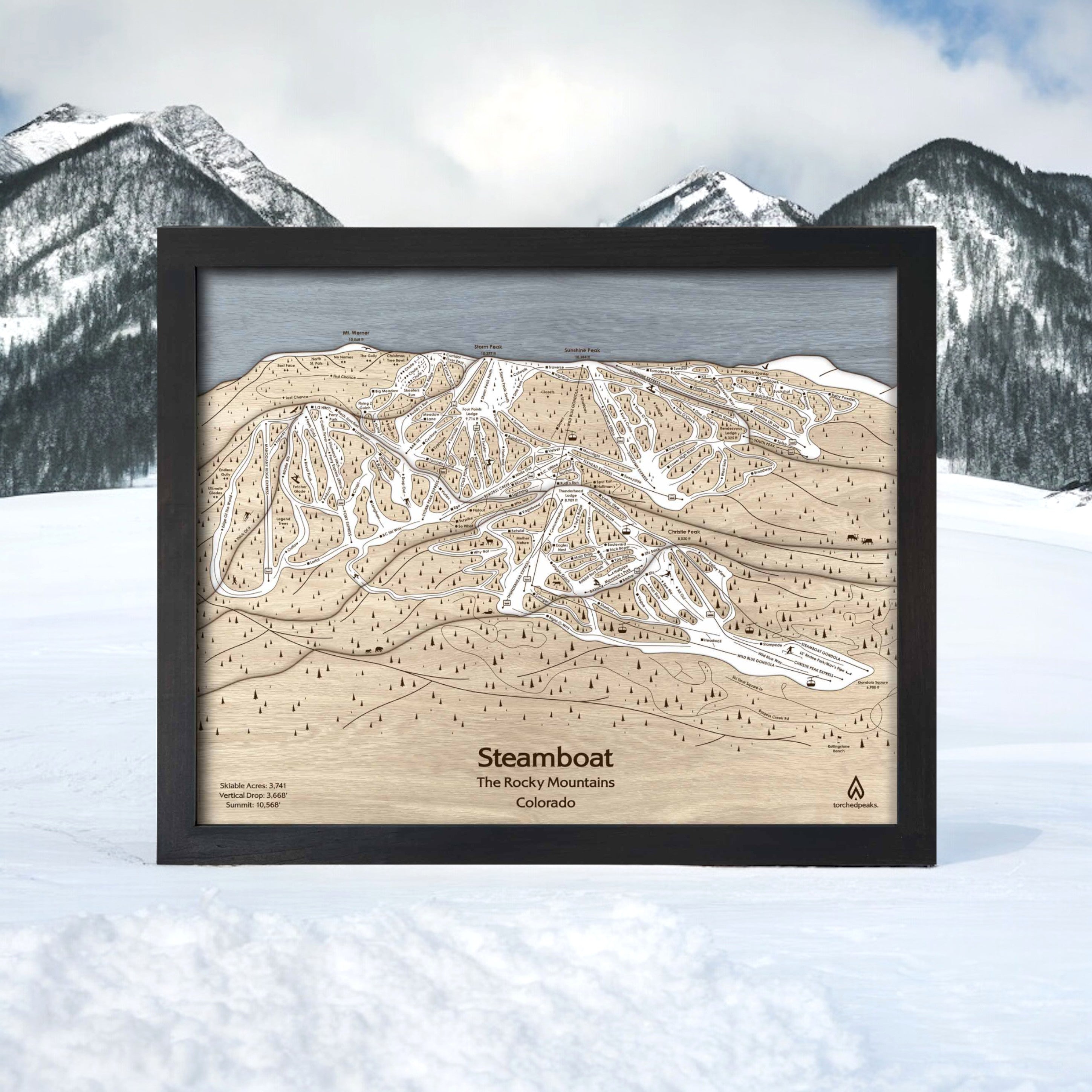 Ski House Decor, Wood Steamboat Ski Resort Trail Map
