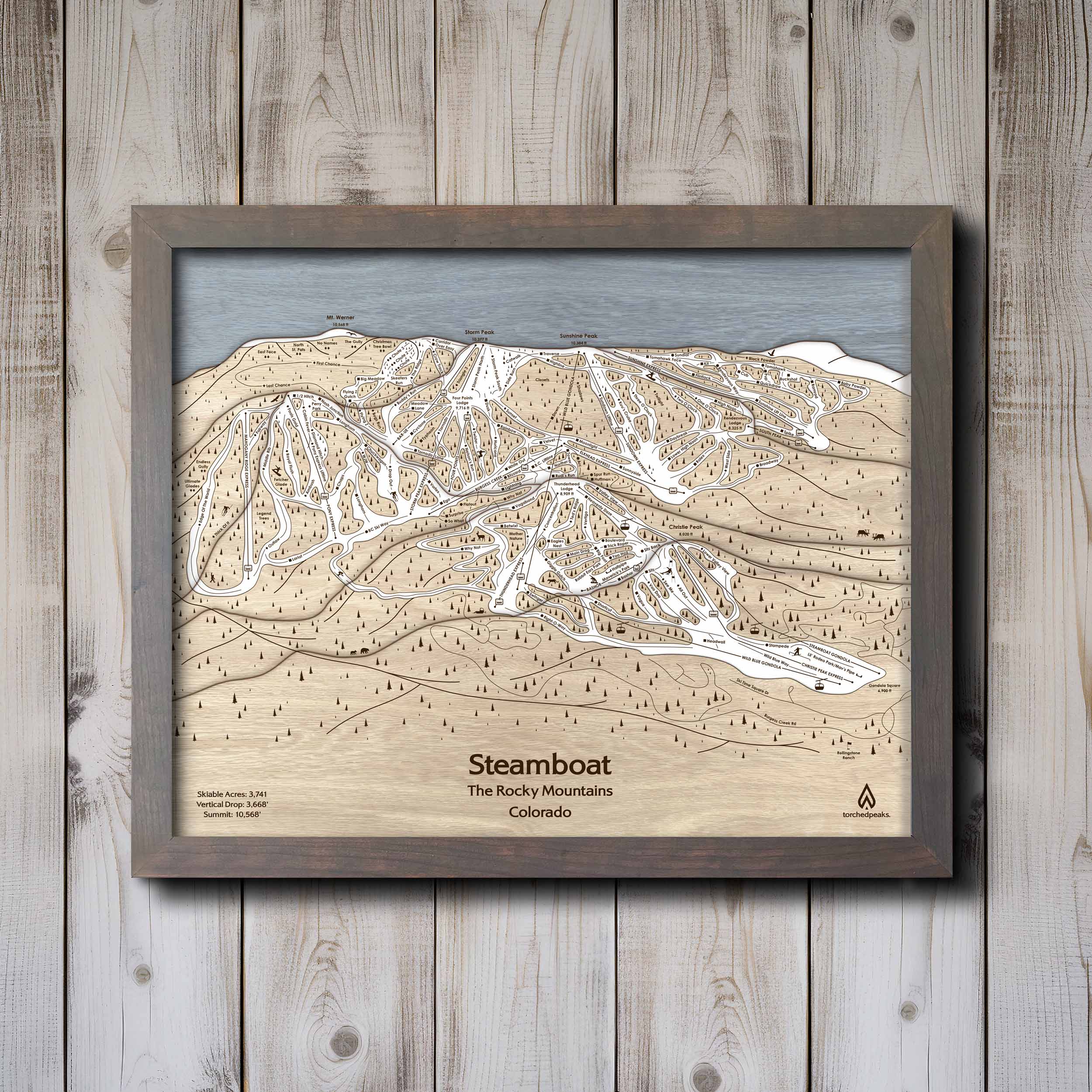 Wooden Steamboat Ski Resort Trail Map,  Wedding Gift for Skiers