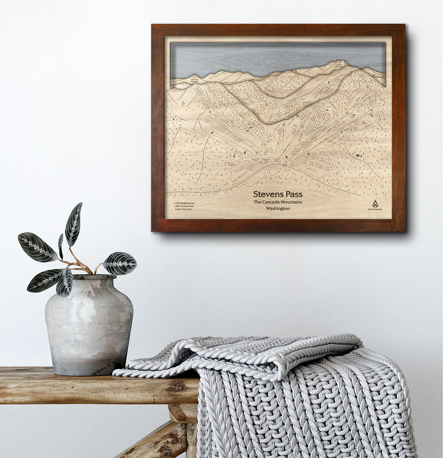 Stevens Pass WA Ski Trail Map | 3D Wood Mountain Art, Skiing Decor, Gifts for Skiers