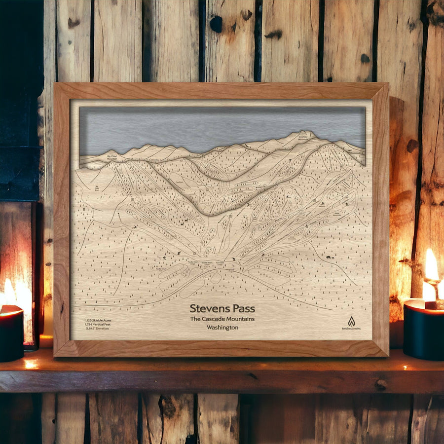 Stevens Pass 3D Wood Map, Ski Cabin Decor Wall Art