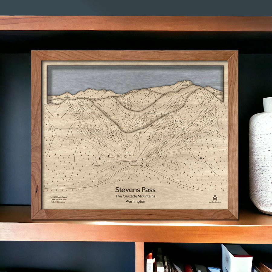 Best gift for Skiers: Stevens Pass Skiing Map Layered Wood