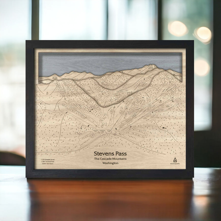 Mountain Wall Art: Stevens Pass 3D Wood Map