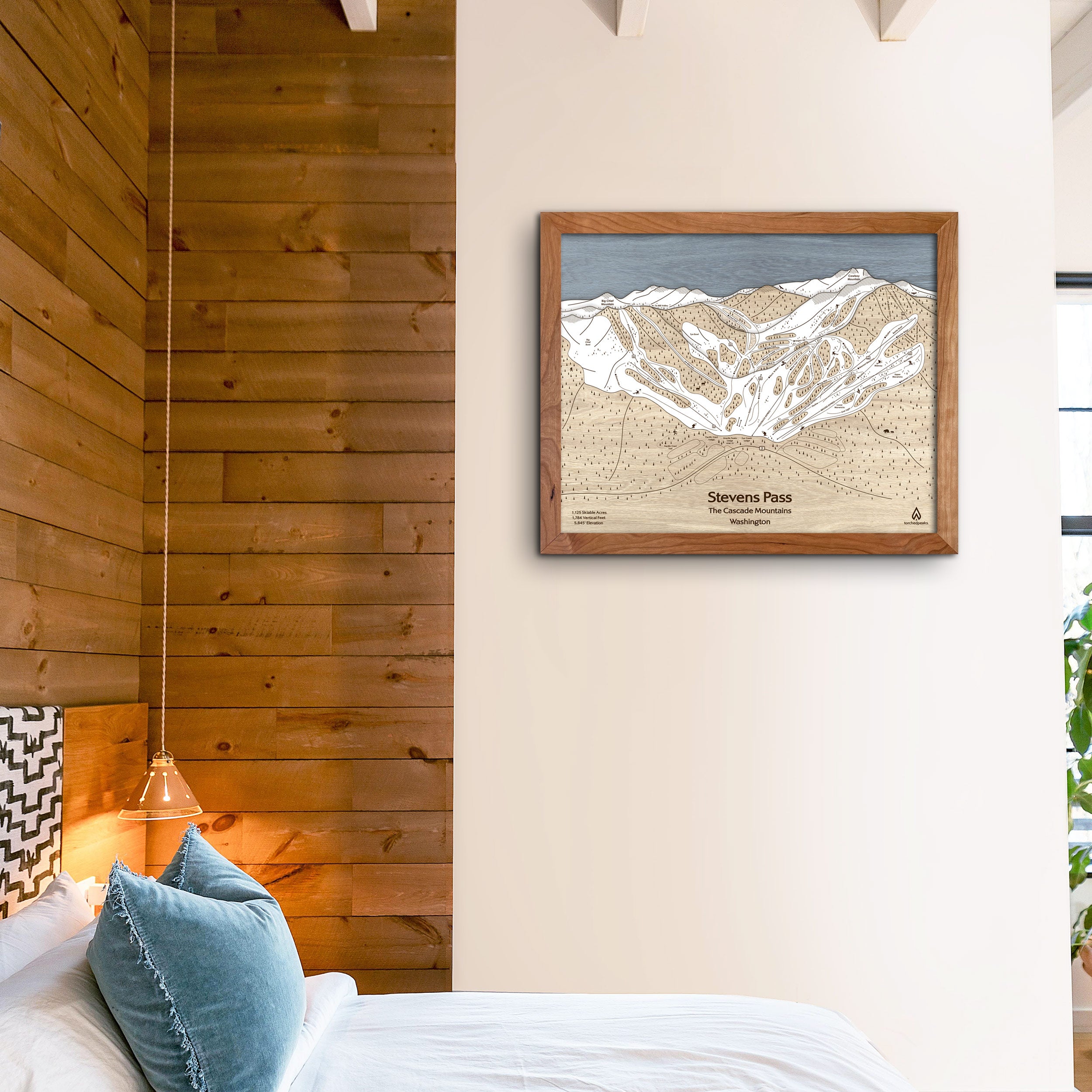 Stevens Pass WA Ski Trail Map | 3D Wood Mountain Art | Torched Peaks