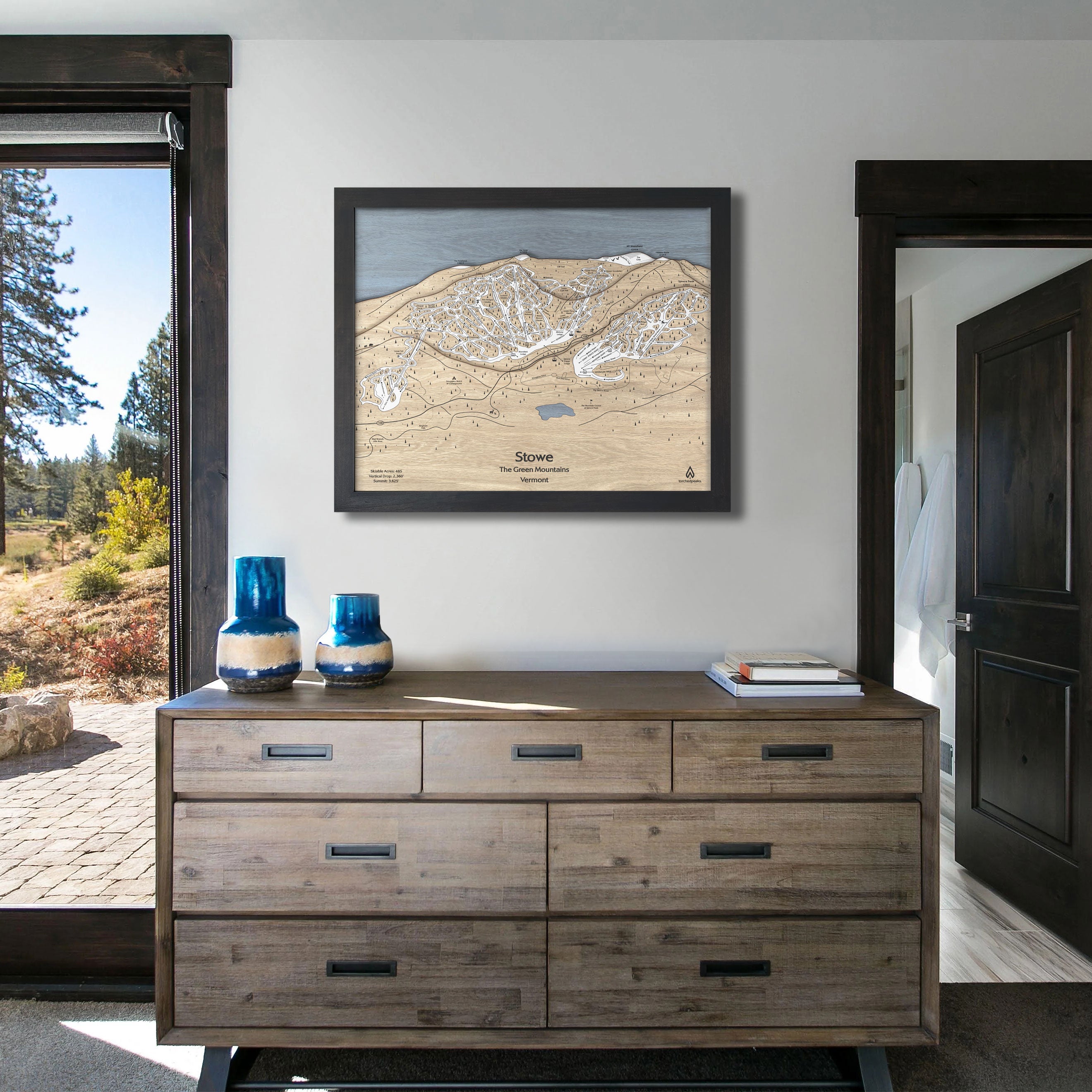 Stowe VT Ski Map, Wood Map of Stowe Ski Slopes