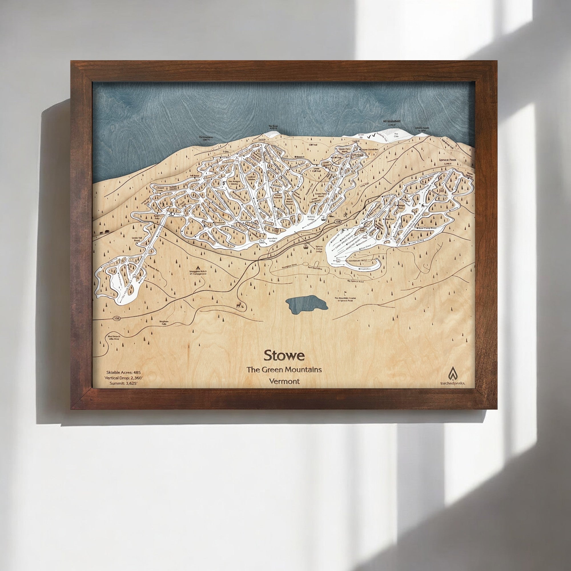 Stowe VT Ski Map, Framed Skiing Wall Art