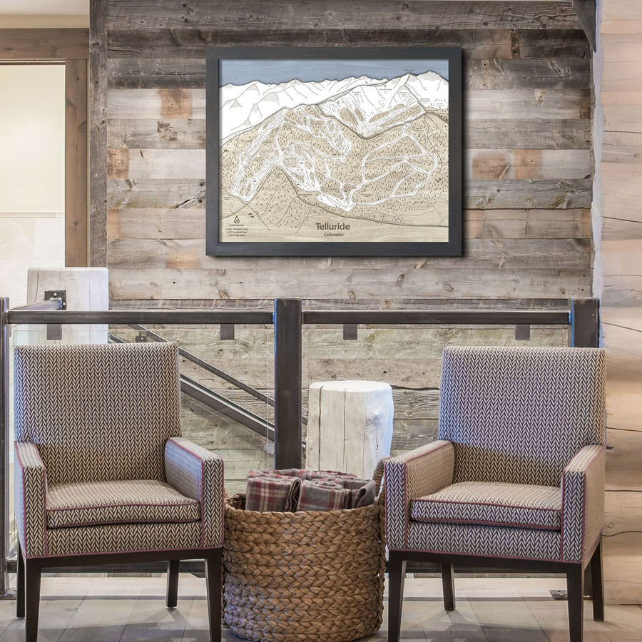 Telluride, CO Ski Trail Map | Handcrafted Wood Mountain Art – Torched Peaks