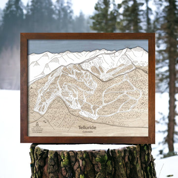 Wood Ski Map - Telluride Ski Trail Map | 3D Layered Wood Mountain Art | Torched Peaks