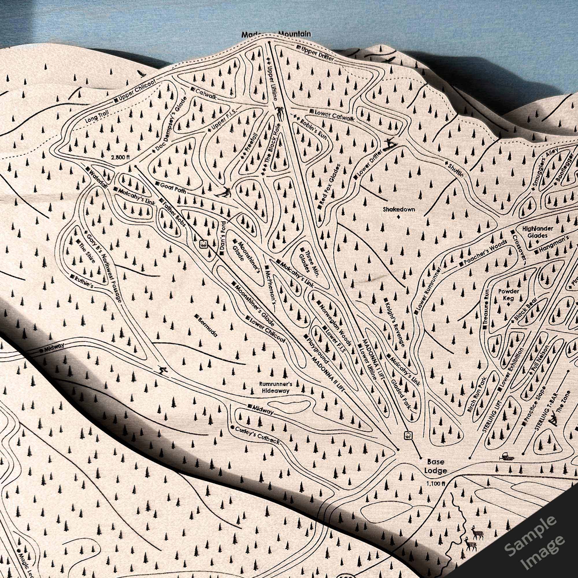 Torched Peaks | Ski Slope Mountain Art Laser Engraved Maps