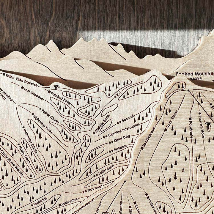 Torched Peaks | Laser engrave intricate details to create 3D Ski Trail Map Decor