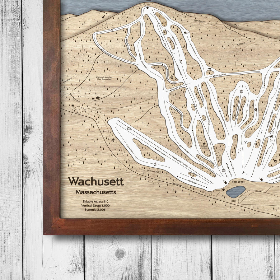 Wachusett Mountain Ski Resort Map, 3D Wooden Map