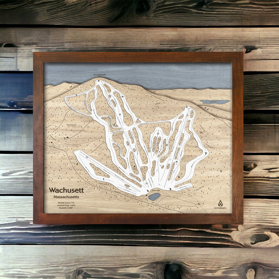 Wachusett Ski Trail Map Wall Art, 3D Wooden Map