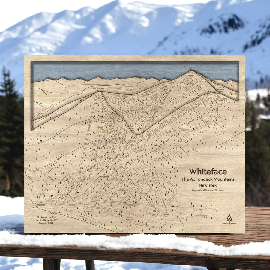 Whiteface Mountain Wood Ski Map, Minimalist Wood Ski Art