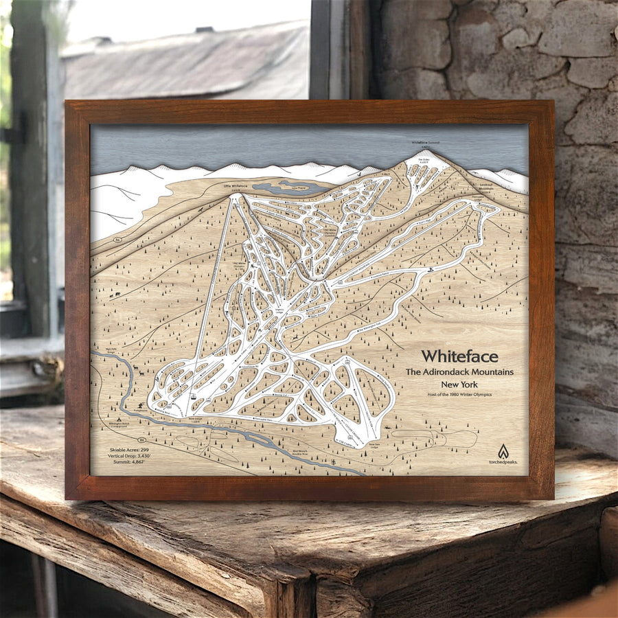 Ski House Decor, Skiing Art, Whiteface Ski Resort Map, 3D Wood Ski Map