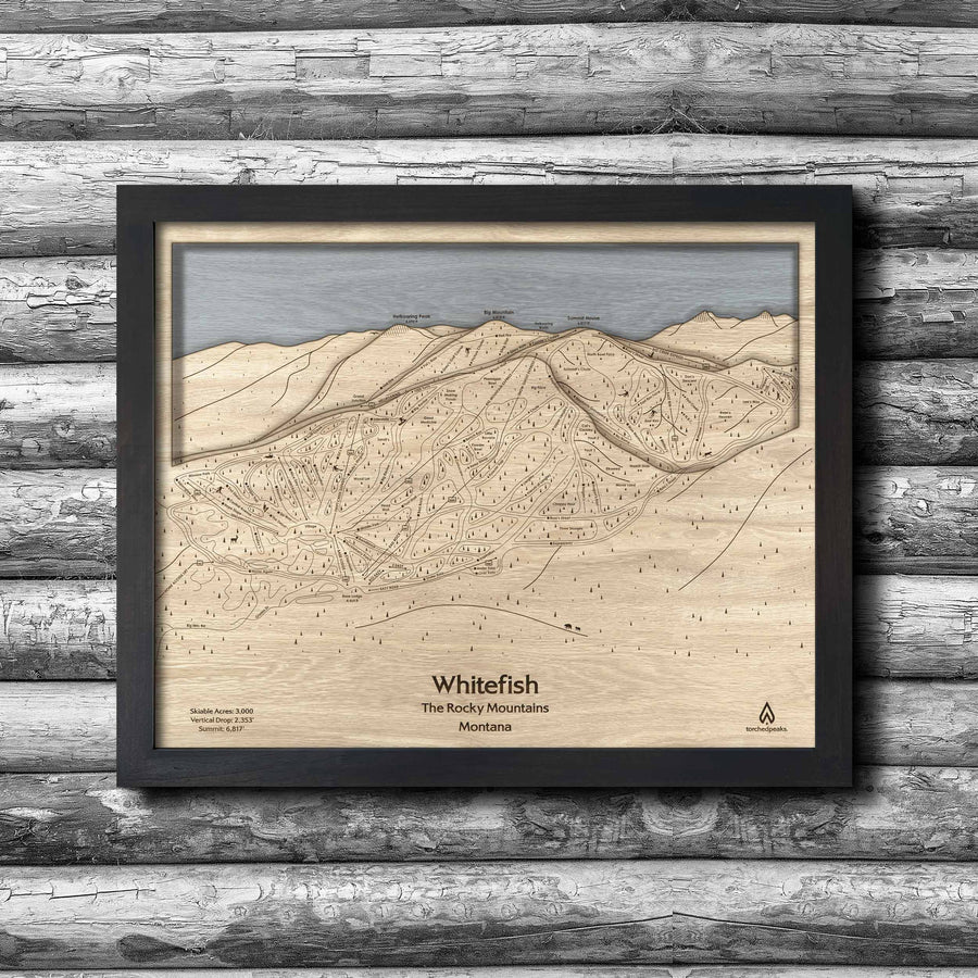 Wooden Whitefish Ski Trail Map, Slopes Mountain Art
