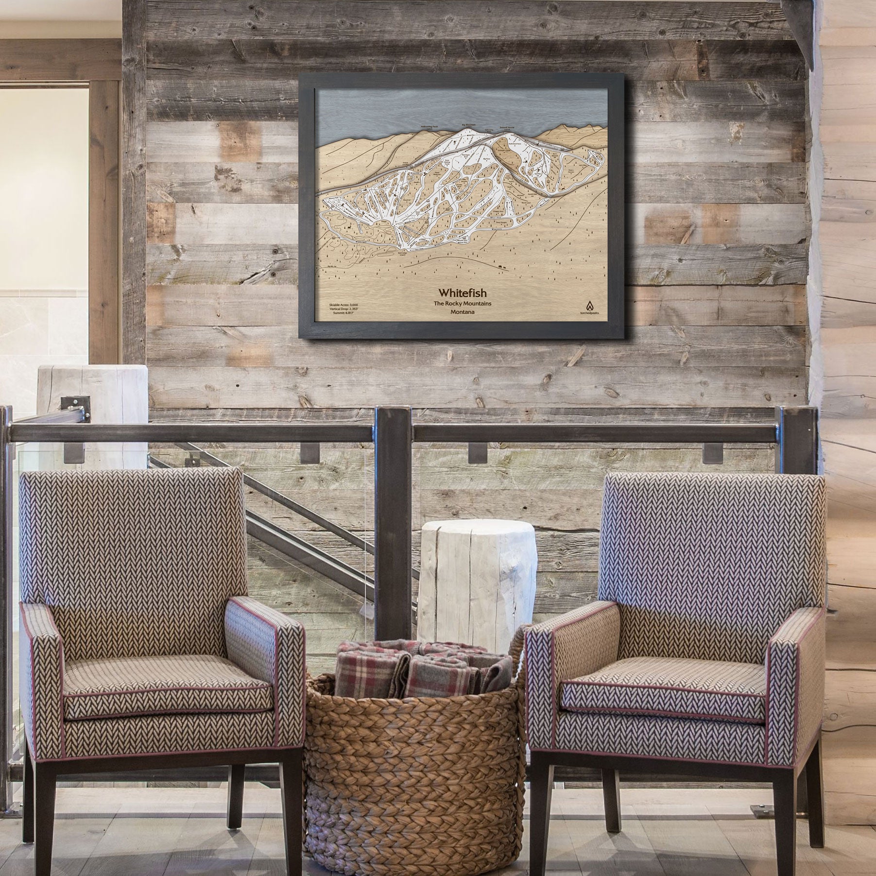 Whitefish Montana Wooden Ski Trail Map, Ski Cabin Decor