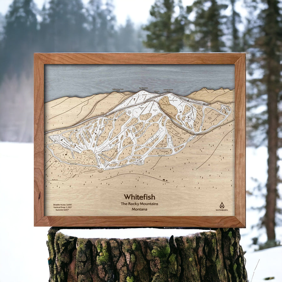 Ski Cabin Art, Whitefish Montana Wooden Ski Trail Map
