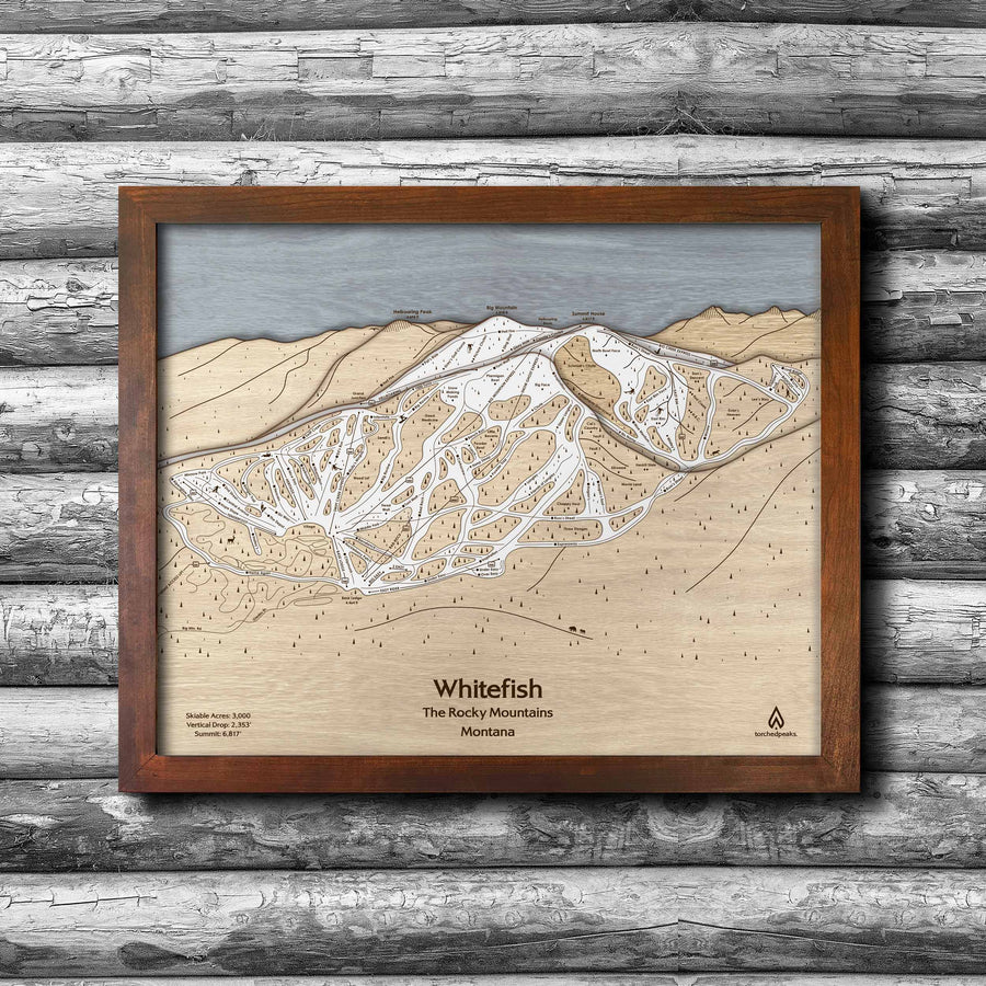 Whitefish Montana Wooden Ski Trail Map, Ski Slope Poster