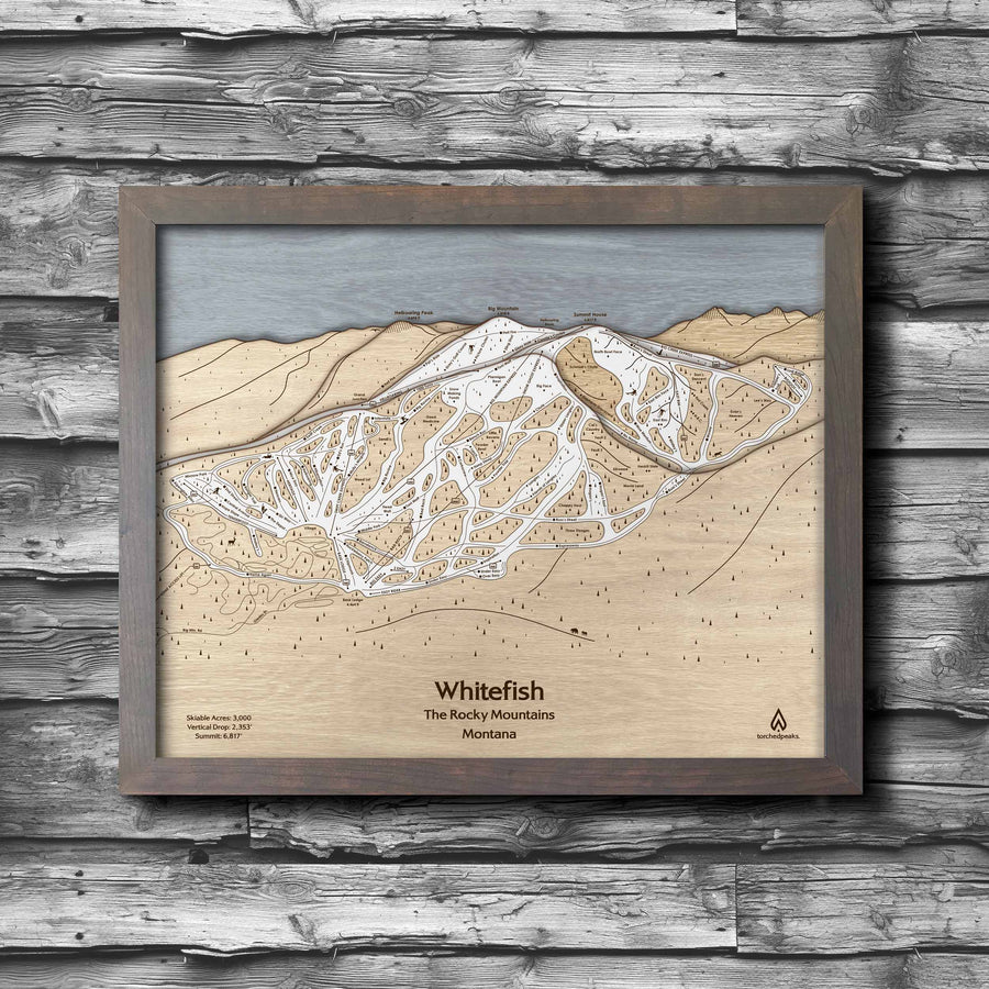Whitefish Montana Wooden Ski Trail Map, Gifts for Skiers