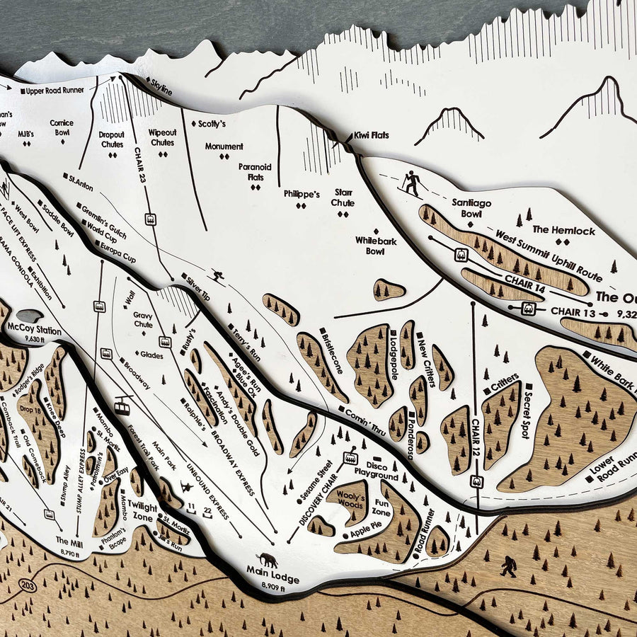 Mammoth Mountain Ski Resort Map,  Laser engraved ski map